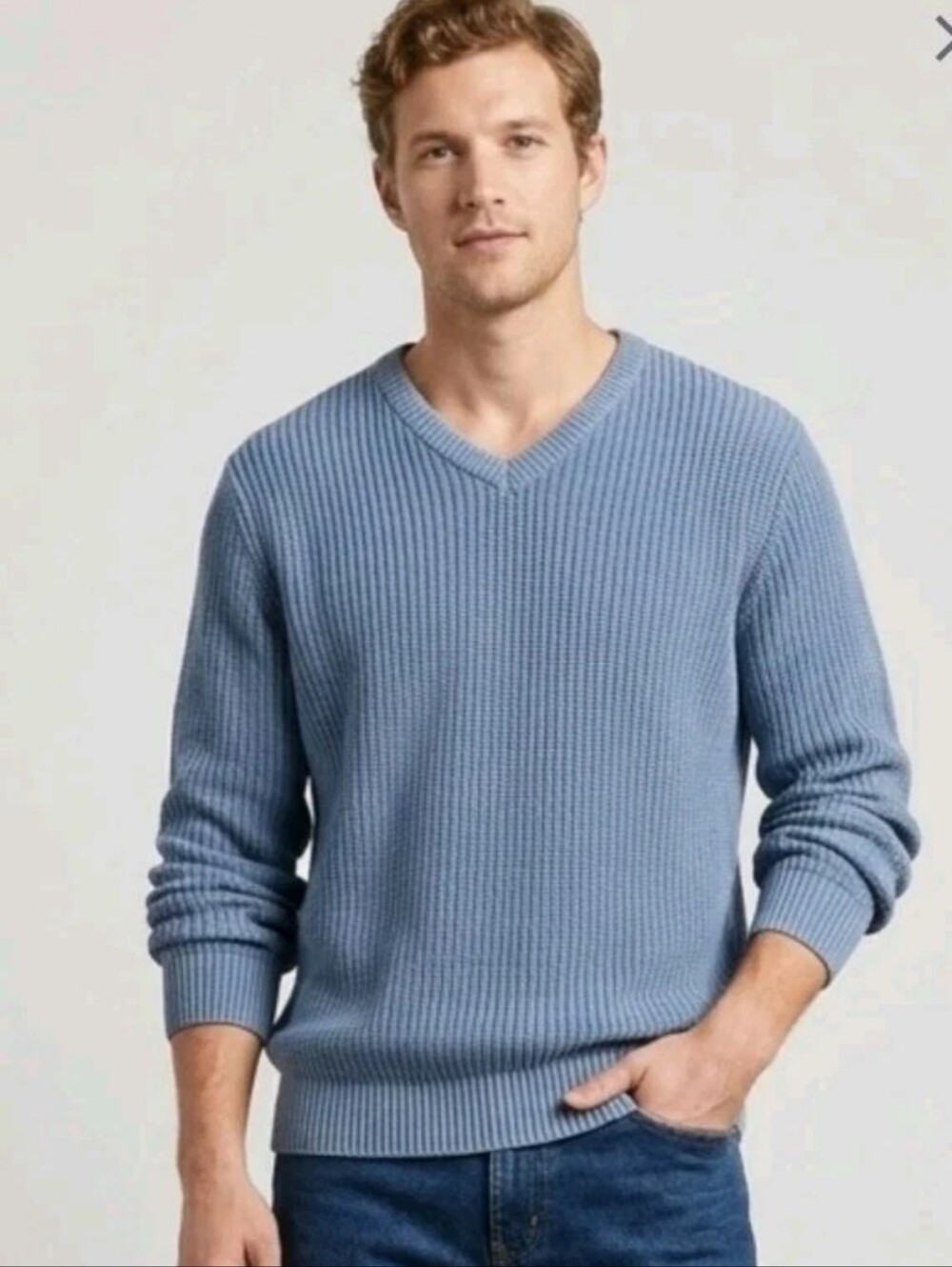 Vintage 80s Jantzen Ribbed Knit V Neck Blue Sweater Grandpacore Relaxed Boxy L